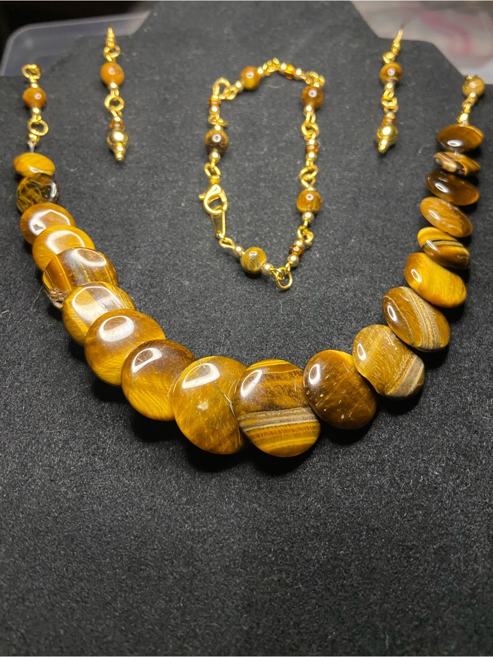 Handcrafted Genuine Tiger's Eye Necklace Set in Golden Brown - Women Jewelry
